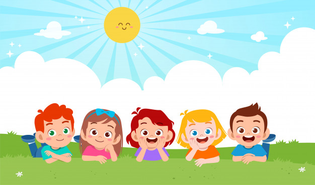 happy cute boy girl lay grass 97632 1402